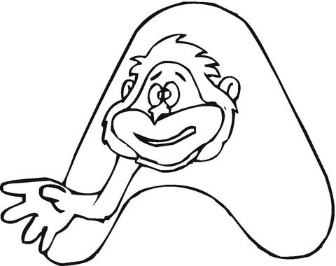 Letter A With Monkey Coloring Page